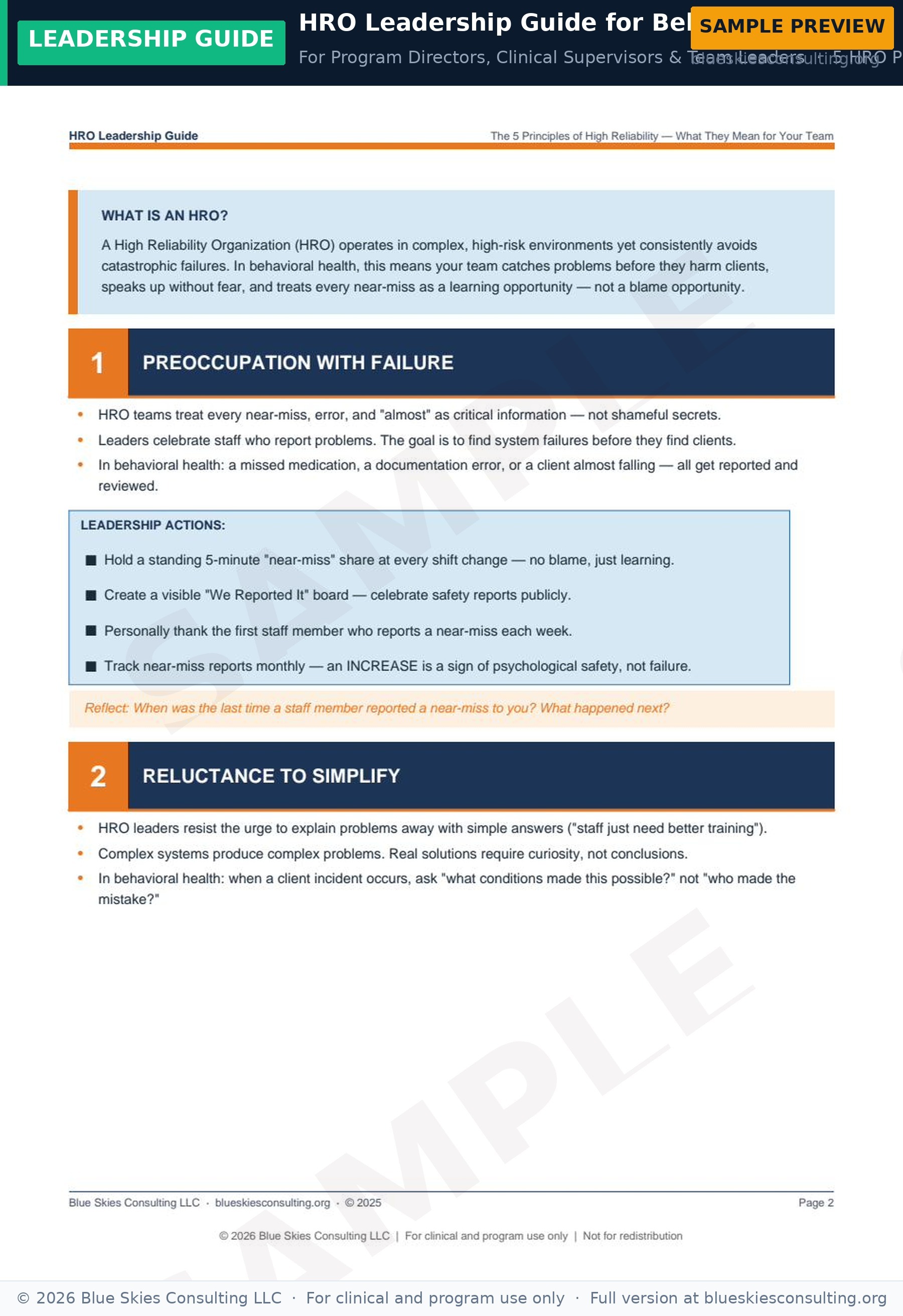 Guide 03 HRO Leadership Guide for Behavioral Health