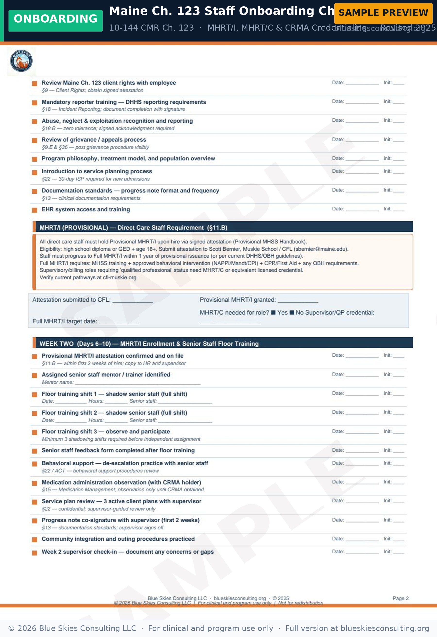 Guide 10 Maine Ch 123 Staff Onboarding Checklist