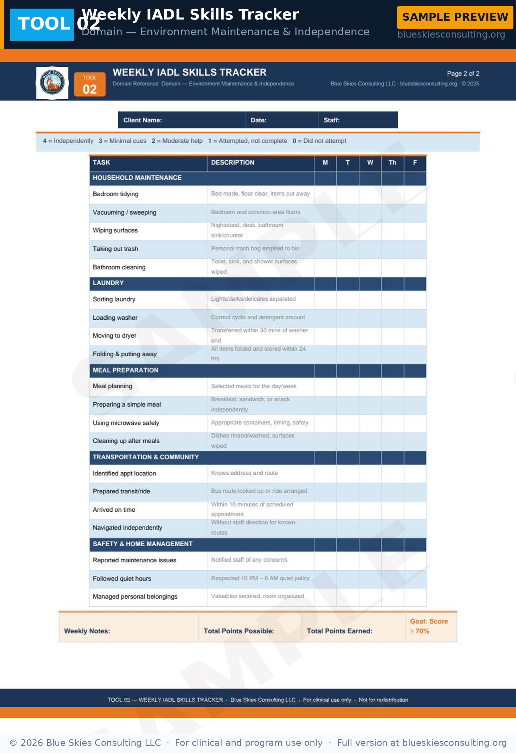 TOOL 02 Weekly IADL Skills Tracker