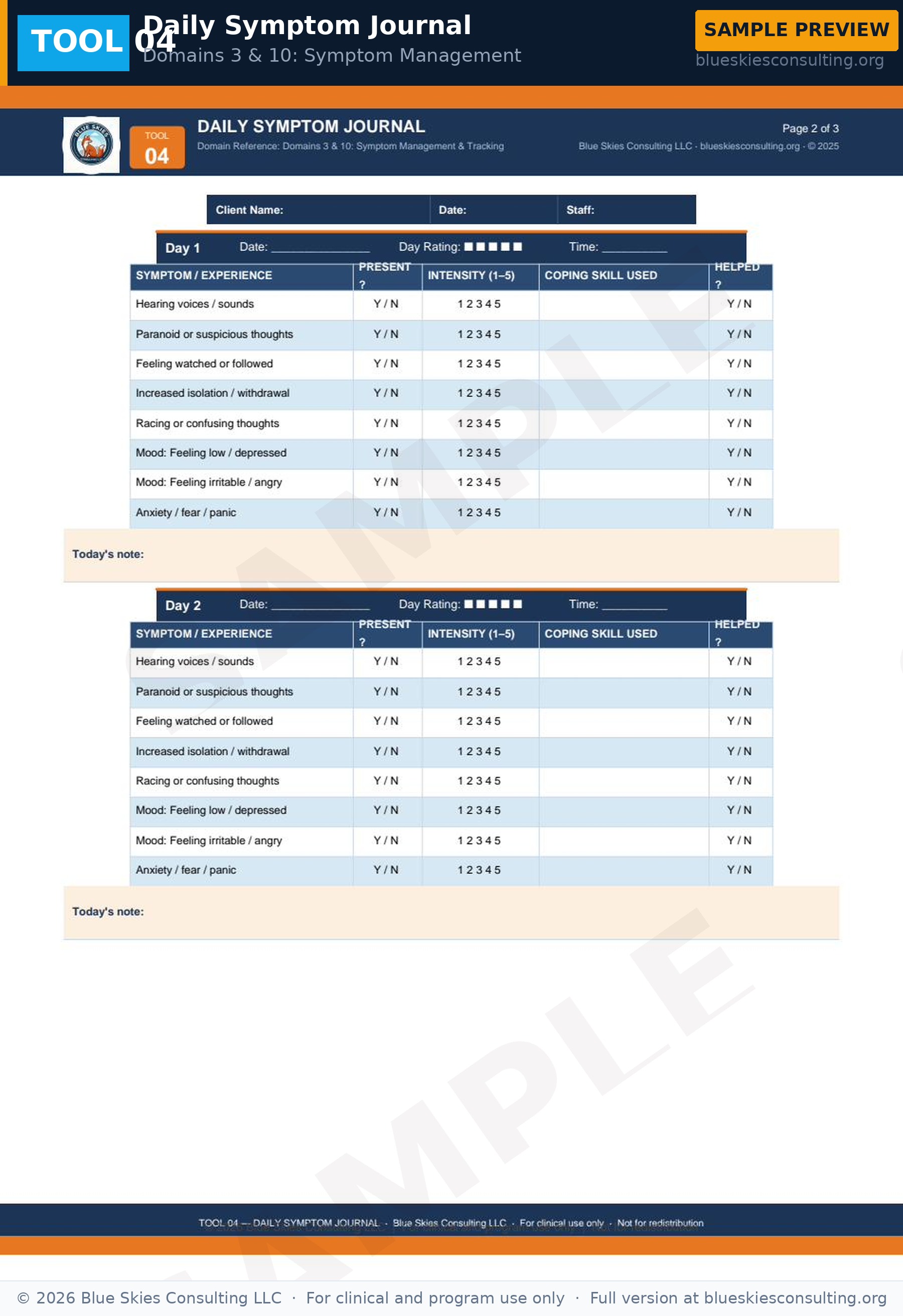 TOOL 04 Daily Symptom Journal 