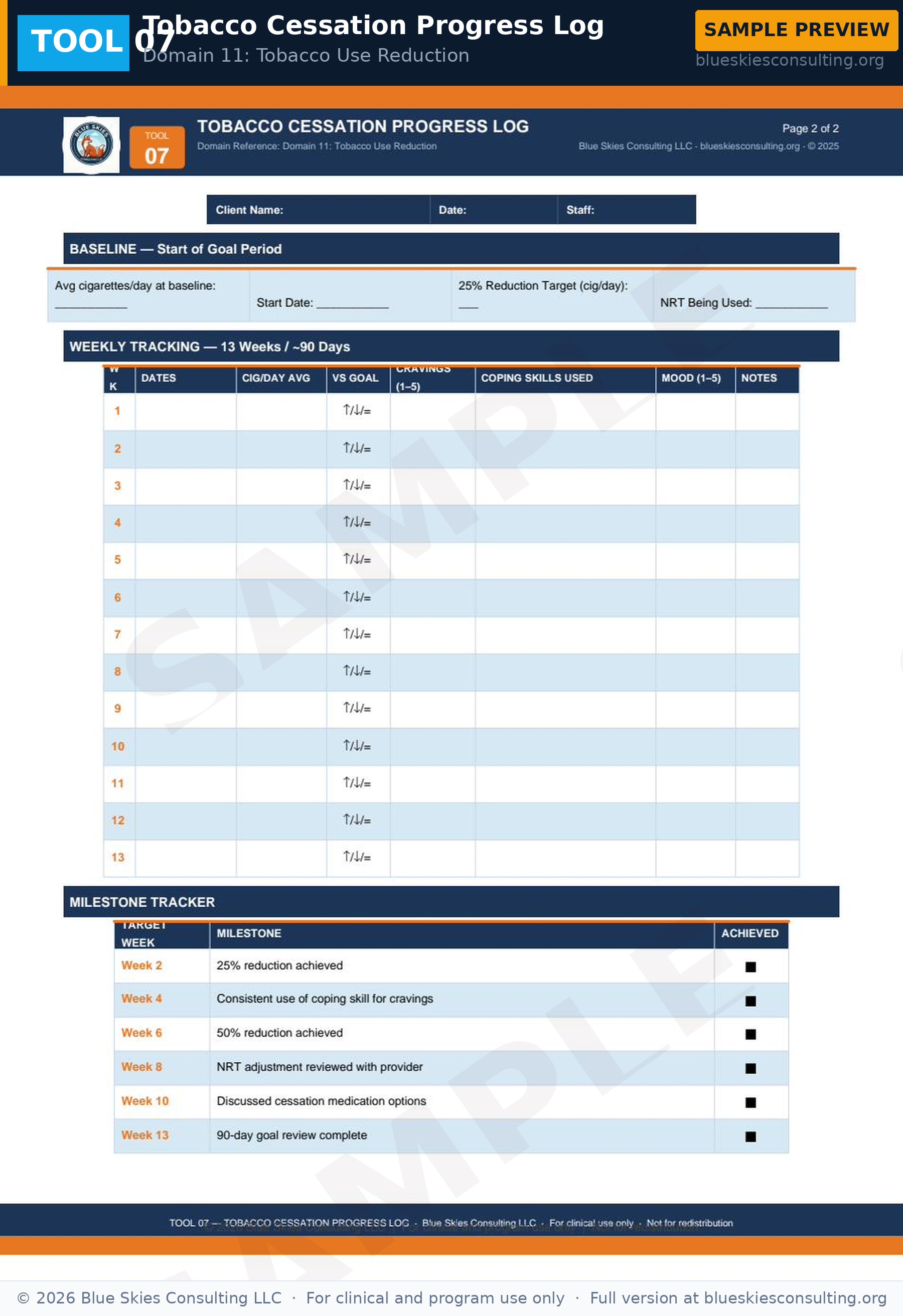 TOOL 07 Tobacco Cessation Progress Log 