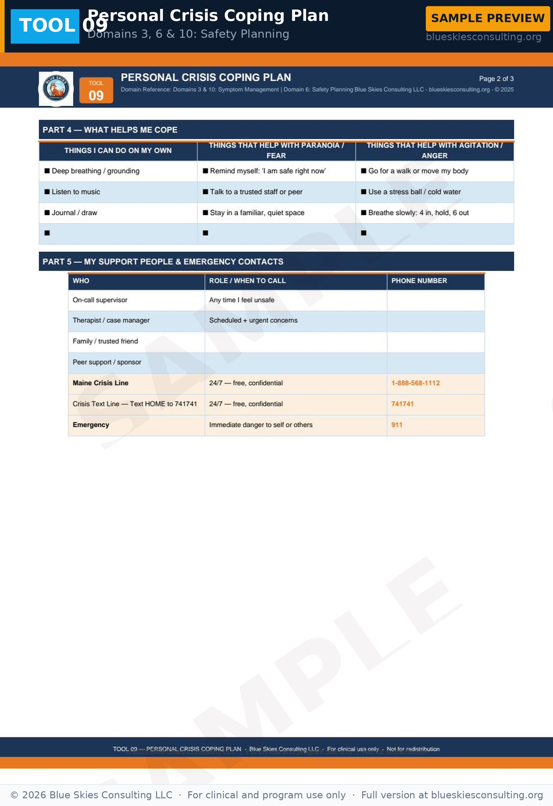 TOOL 09 Personal Crisis Coping Plan 