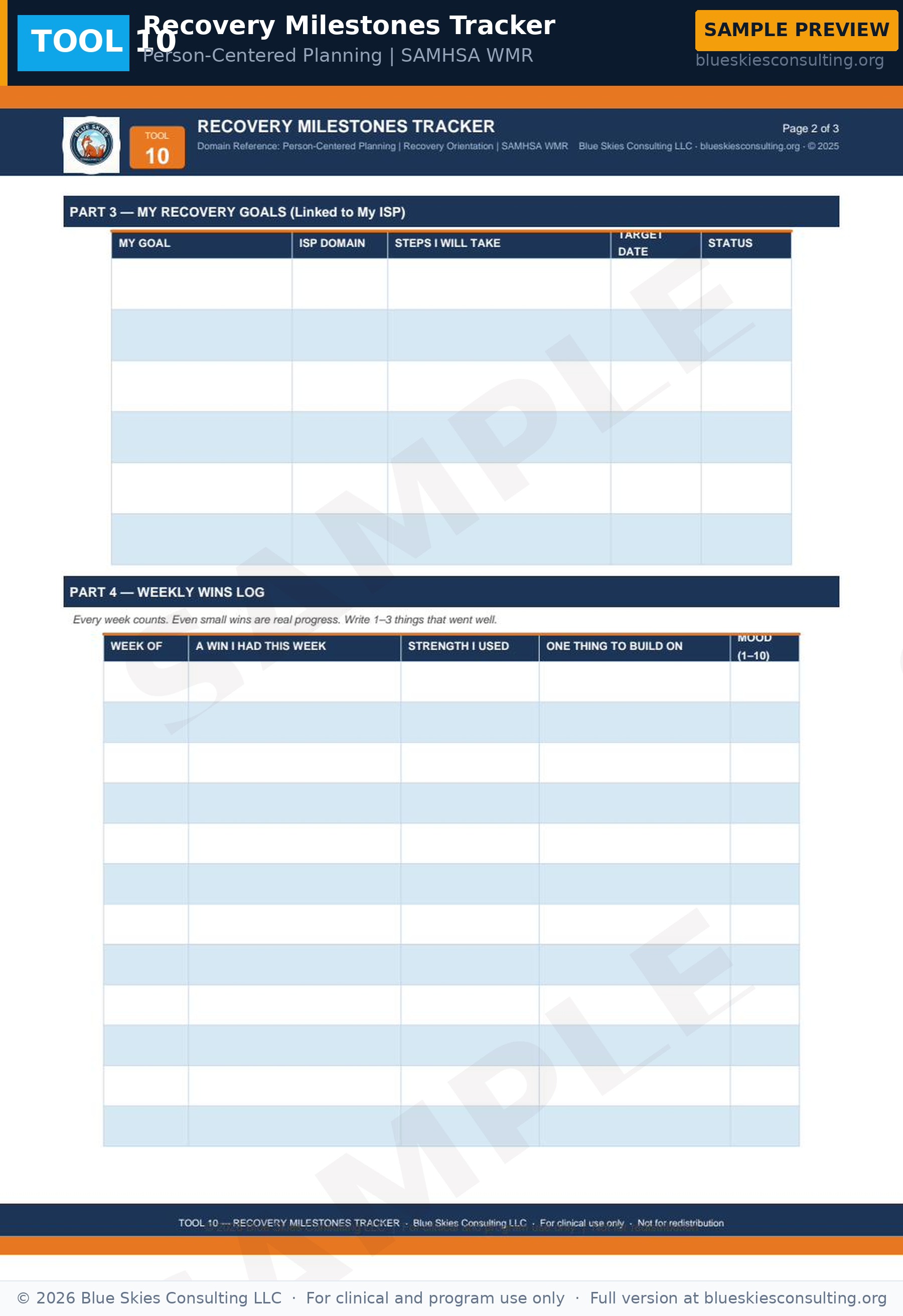 TOOL 10 Recovery Milestone Tracker 