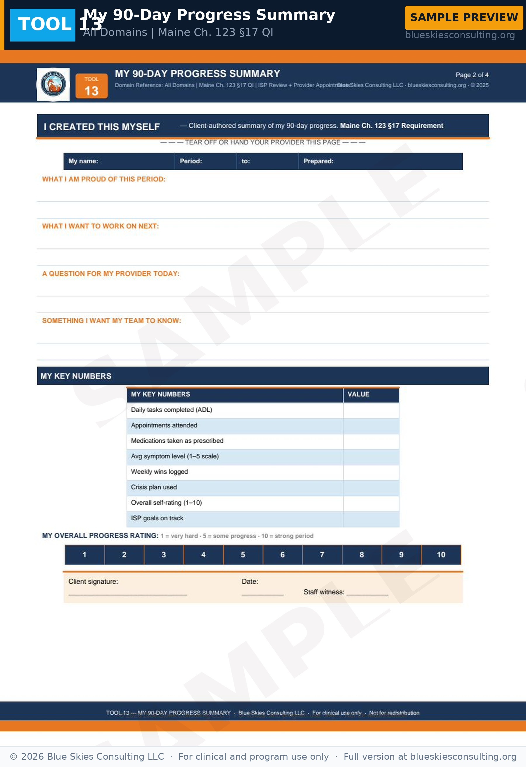 TOOL 13 My 90- Day Progress Summary 