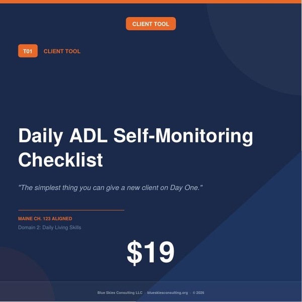 TOOL 01 Daily ADL Self-Monitoring Checklist | Maine Ch. 123 Residential Behavioral Health Tool image
