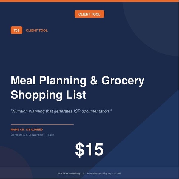 TOOL 03 Meal Planning & Grocery Shopping List | Maine Ch. 123 Residential Behavioral Health Tool image