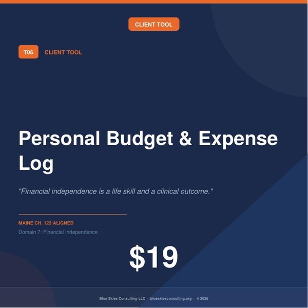 Tool 05 Personal Budget & Expense Log | Maine Ch. 123 Residential Behavioral Health Tool image