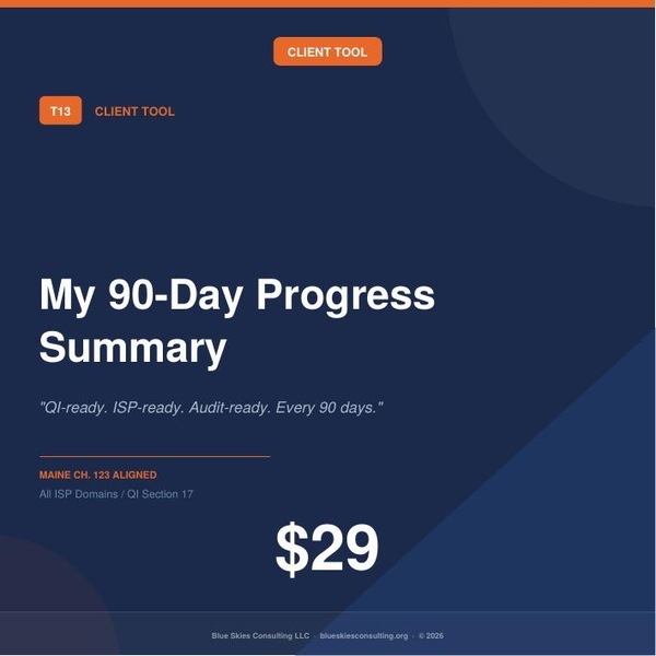 Tool 13 90-Day Progress Summary | Maine Ch. 123 Residential Behavioral Health QI Tool image